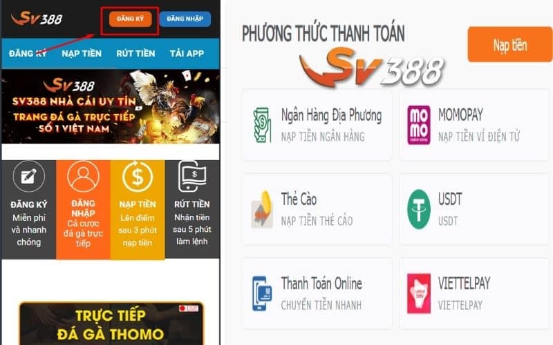 Đăng ký tài khoản và nạp tiền vào SV388 Đăng ký tài khoản và nạp tiền vào SV388